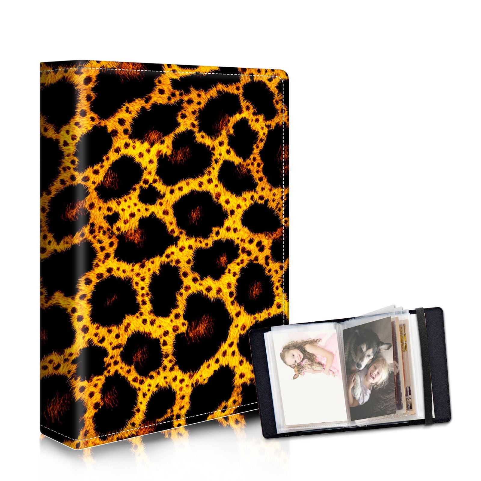 DISUOFEART Photo Albums 4x6 Pictures, Large Capacity Leather Cover Photo Book with Clear Pockets, Leopard Print Pattern Family Picture Album for Wedding Anniversary Baby Travel