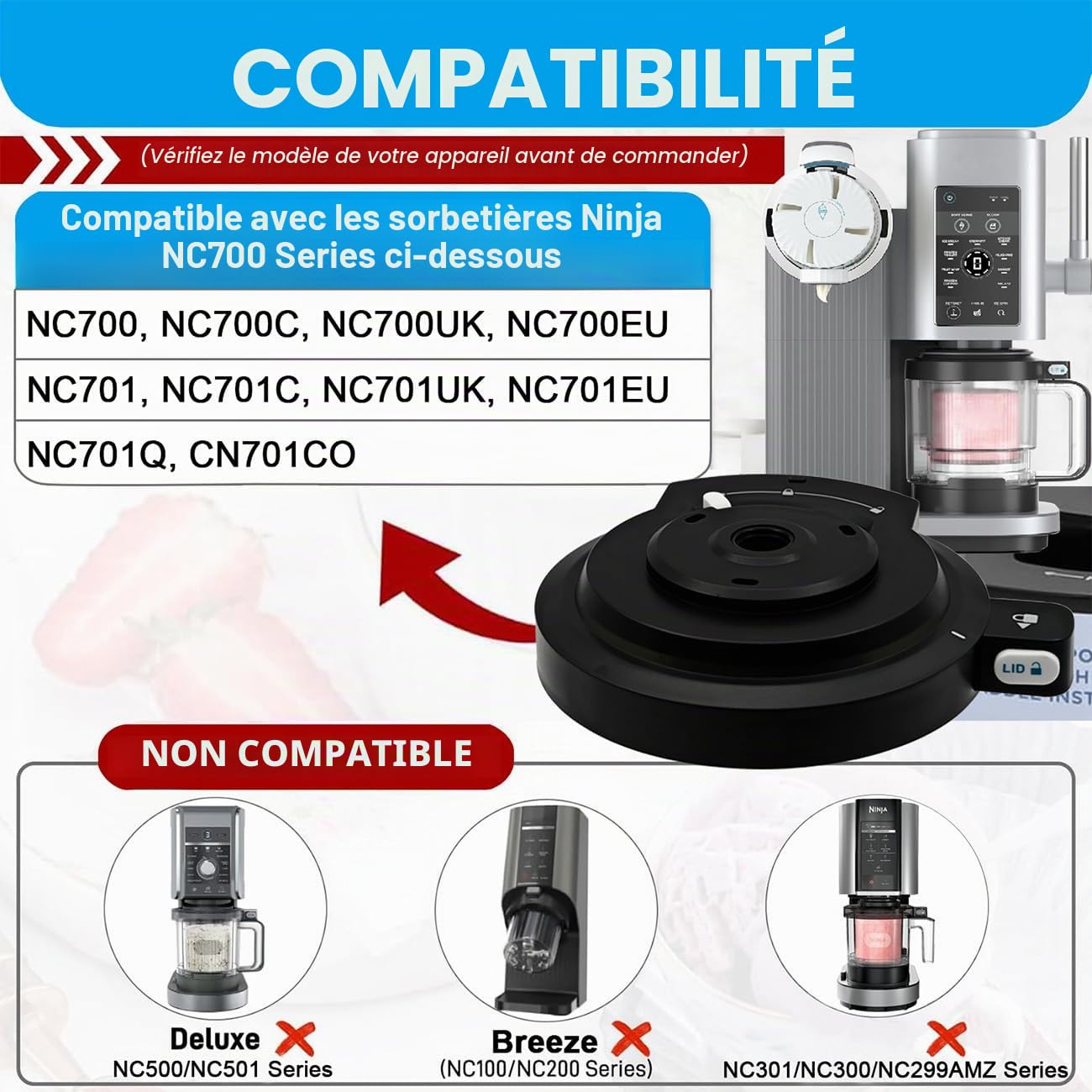 Couvercle de Bol Extérieur, Couvercle de Rechange Compatible avec Ninja Swirl by CREAMi Sorbetière et machine NC701EU NC701 NC700, Pièces de Rechange Accessoire pour Ninja Creamy Swirl (Sans Palette)