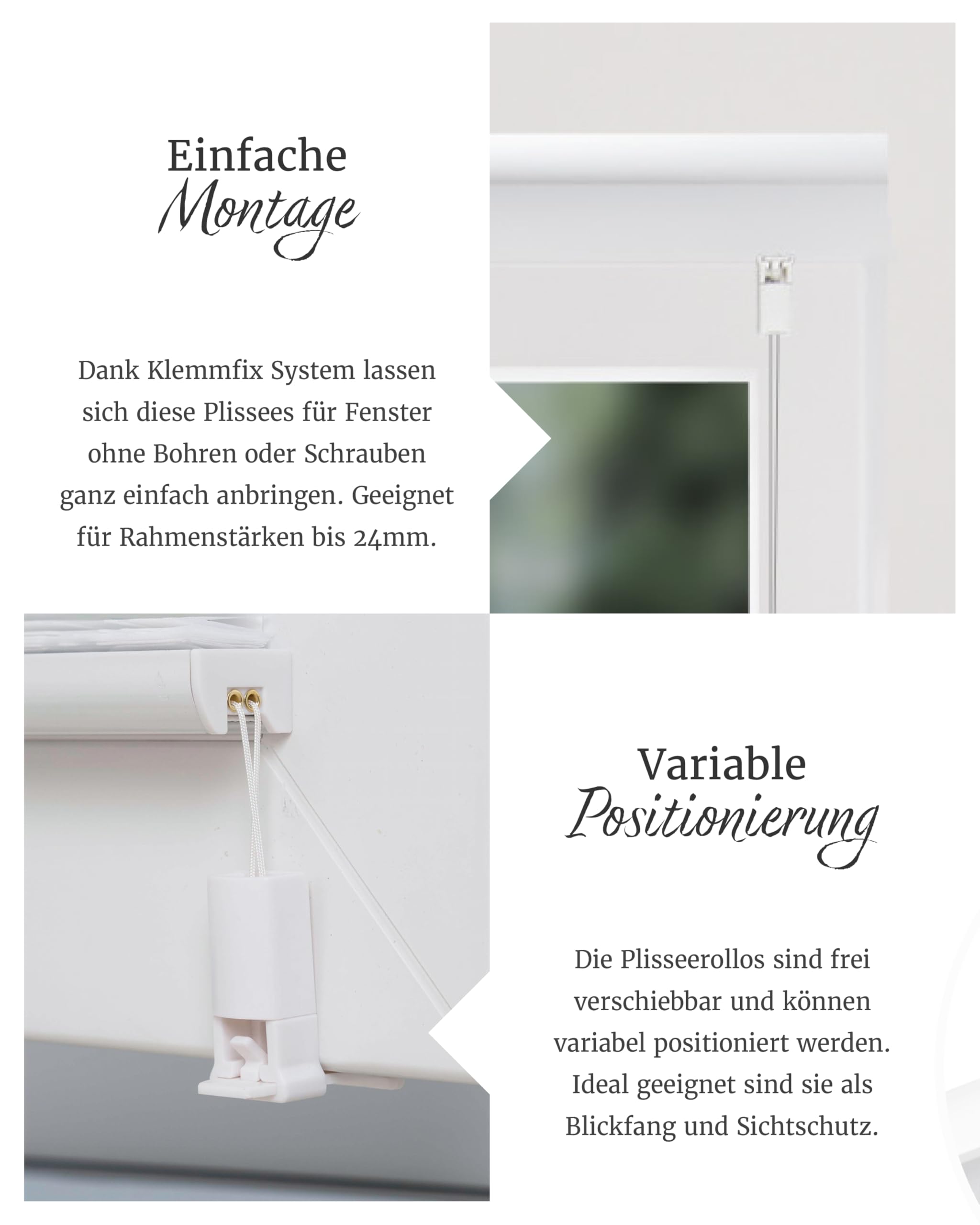 by Garesa Fenster Klemmfix Plissee ohne Bohren 80 x 130 cm Burnout Streifen, Weiß - Lichtdurchlässiger Fenster Sichtschutz und Fenster Deko, Faltrollo