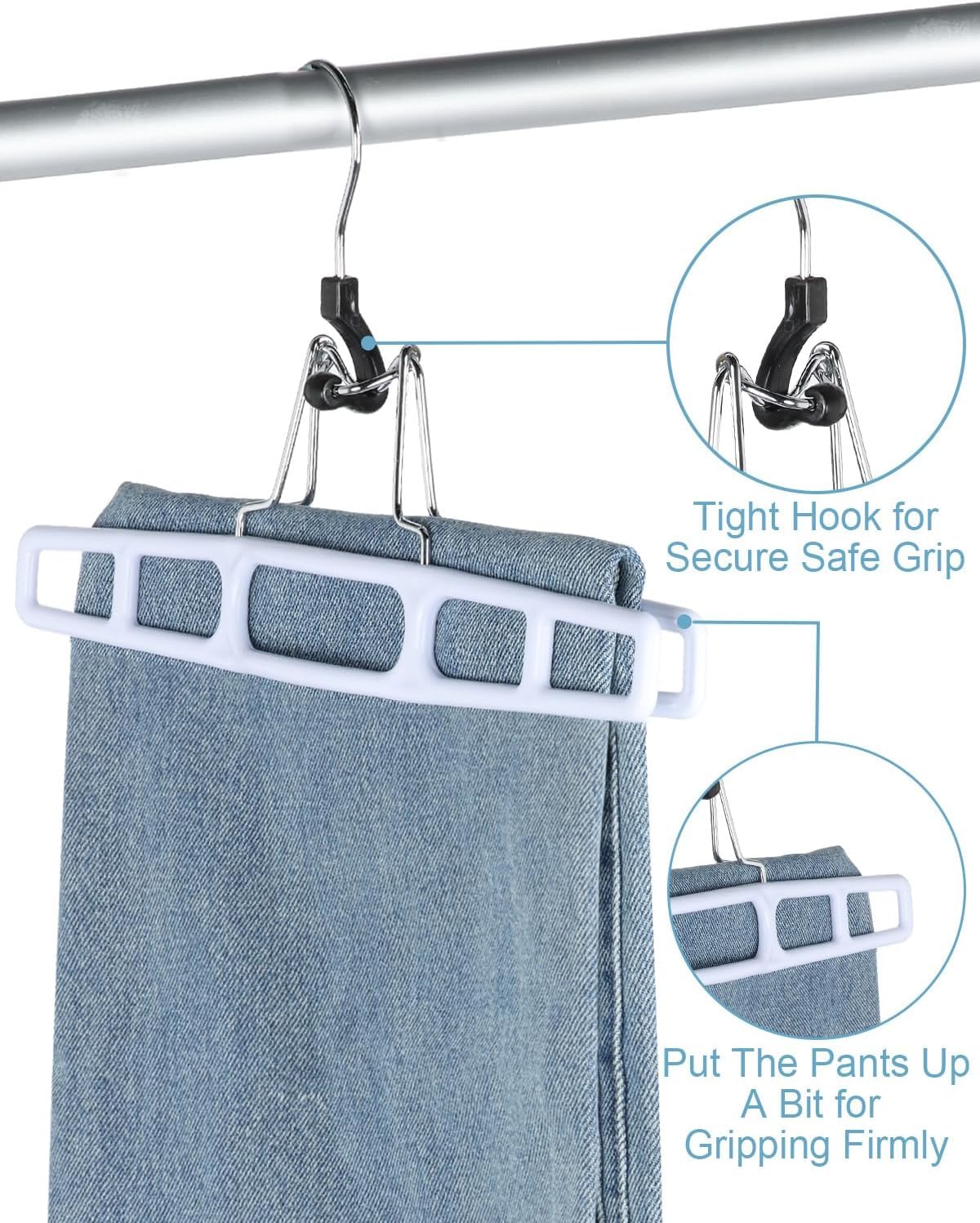 Eupako Confezione da 20 grucce per pantaloni, grucce in plastica, per donne, uomini, pantaloni, salvaspazio, con morsetto per pantaloni, jeans, pantaloncini e cintura