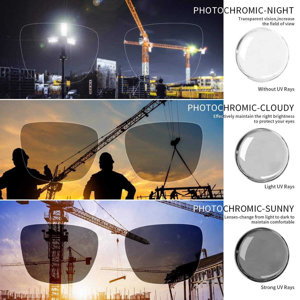 TransitionSafetyGlaseswith ANSI Z87+Impact Approved Wraparound&Anti Bluelight UV400