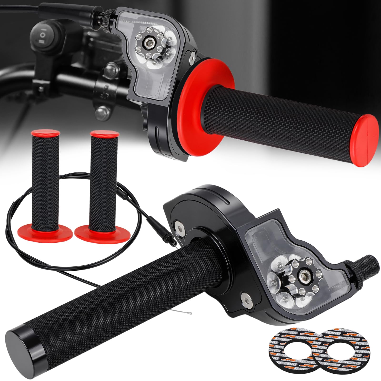 Gruppo acceleratore per moto, manopole da 22 mm, cavo acceleratore 50 cc, 110, 125, 150, 200, 250 cc, colore: nero