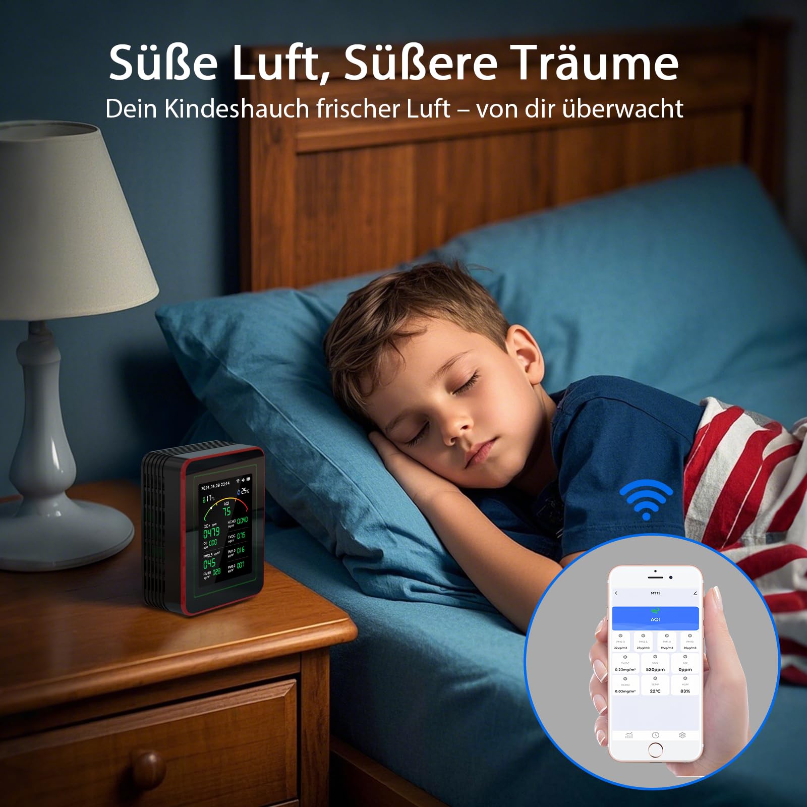 Professioneller 15-in-1 Luftqualitätsmessgerät mit App – CO₂-Messgerät, Feinstaubmessgerät PM2.5/PM10, VOC-Messgerät, Dual-Chip & Echtzeit-AQI-Warnungen