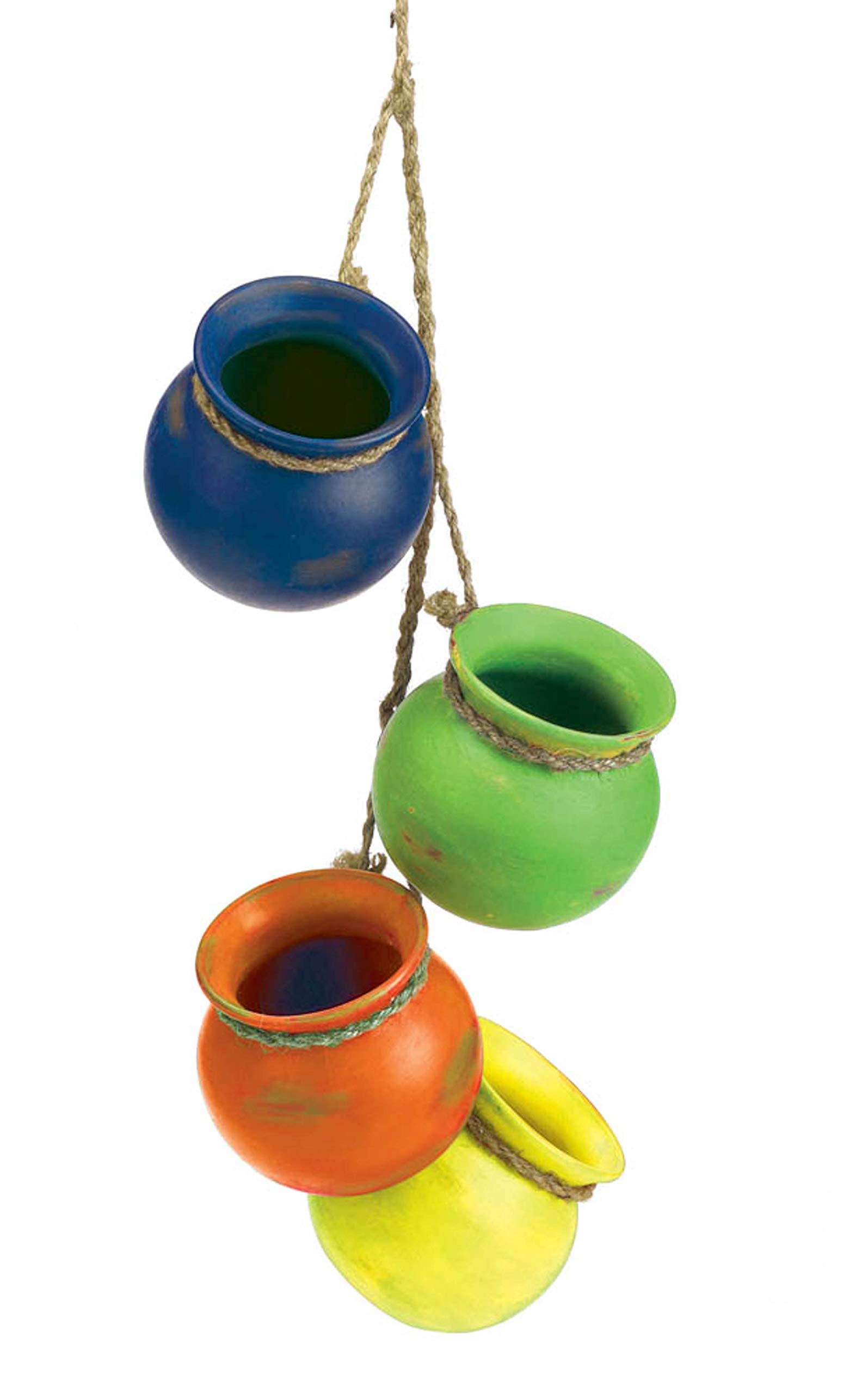 Zingz & Thingz Color Terracotta Planter Collection 4-Piece Dangling Hanging Mini Pots, 3.75x3.75x23, Fiesta Bright Colors