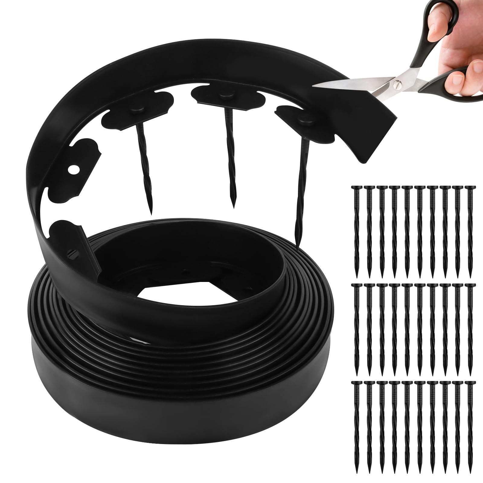 Krawędź trawnika z tworzywa sztucznego, 10 m, elastyczna krawędź Lawn Edging wysokość 5 cm, z 30 zagłębieniami, obramowanie trawnika, obramowanie rabatki, obramowanie rabatek, dekoracja