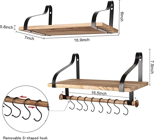 Miniatura 2 de Gurfury - Estante colgante de madera para ollas con 8 ganchos, soporte de pared estilo granja, multifuncional, organizador de utensilios de cocina,