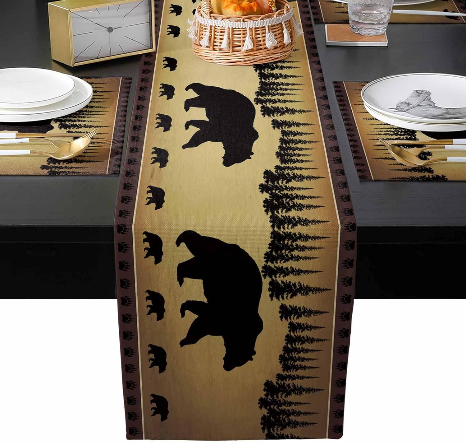 Libaoge 6 Placemats with Matching Table Runner 90 inches Long Retro Polar Bear Burlap Farmhouse Table Runner and Placemats Set for Kitchen Dining Table Wedding Party Holiday Dinner