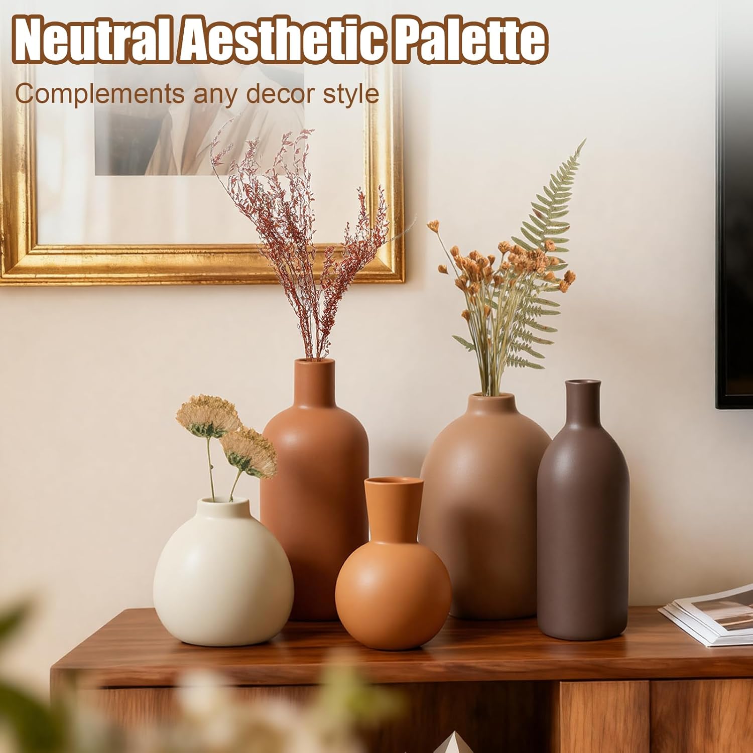 Small Ceramic Vase Set of 5 Modern Home Decor Handmade Pottery Vase for Home TV Stand Living Room Fireplace Farmhouse Bathroom Entry Table Dining Table Decor - Image 4