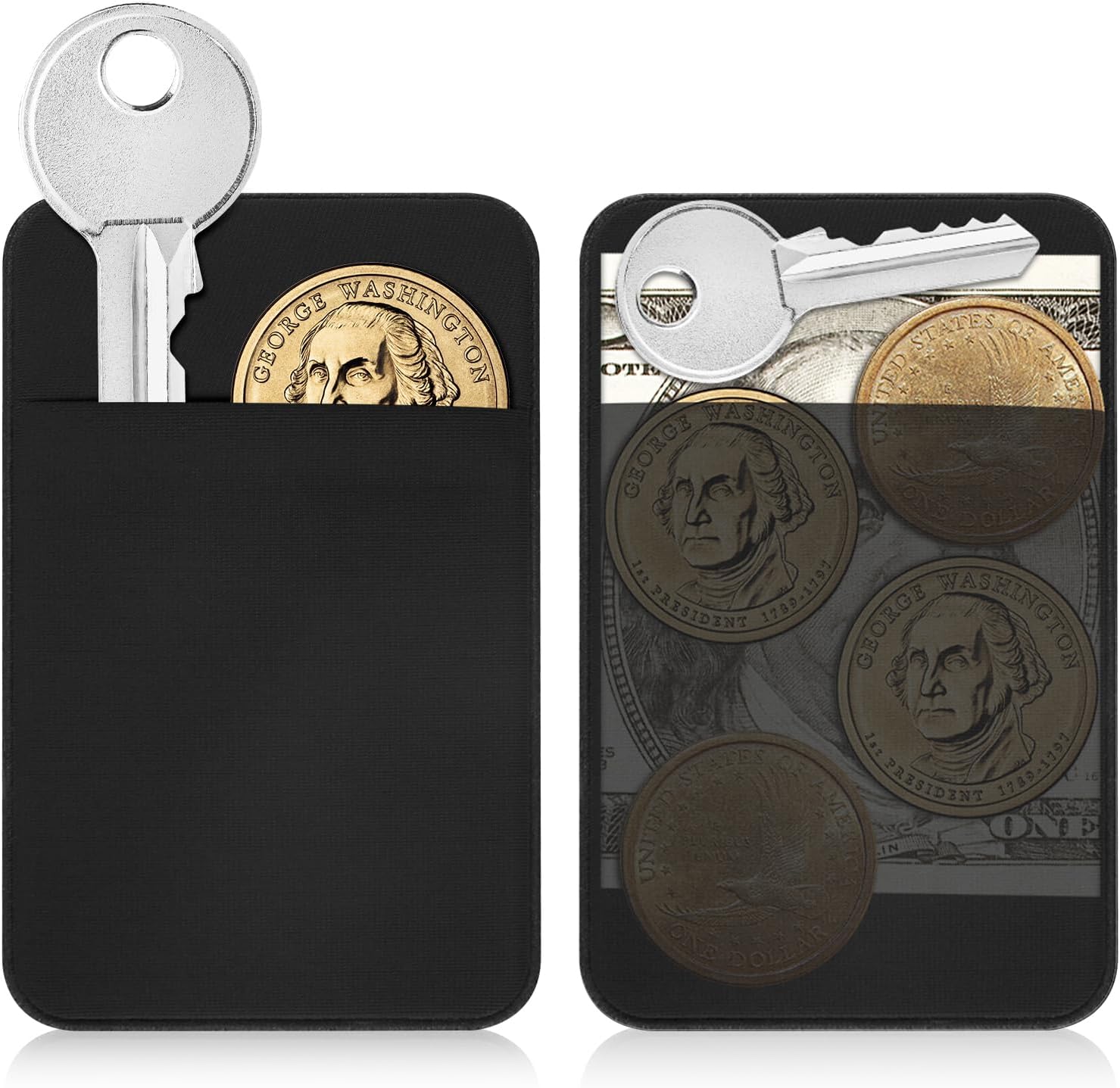 Flat Thin Credit Card Size Key Holder Sleeve - Slim Minimalist Wallet for Men and Women (2-Pack Black)