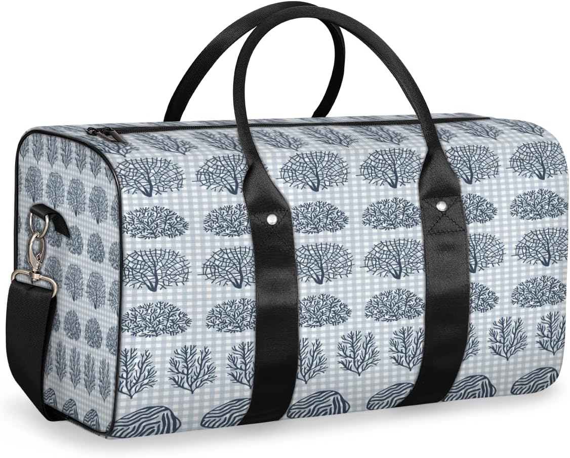 Grid Hand Painted Coral Travel Duffel Bag for Women Men Large Capacity Overnight Weekender Bags for Lightweight Waterproof Sport Gym Bag for Workout Yoga Swim