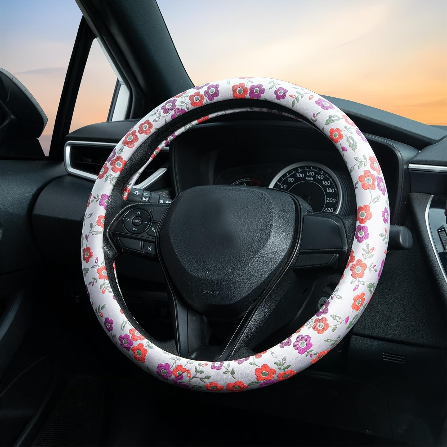 Colorful Flowers Steering Wheel Cover Auto Jacquard Steering Wheel Protector, Anti-Slip, Breathable, Absorbing Sweat, Universal Car Accessories 14.5–15 inch,Fit for Most Car, Trucks, SUV - Image 3