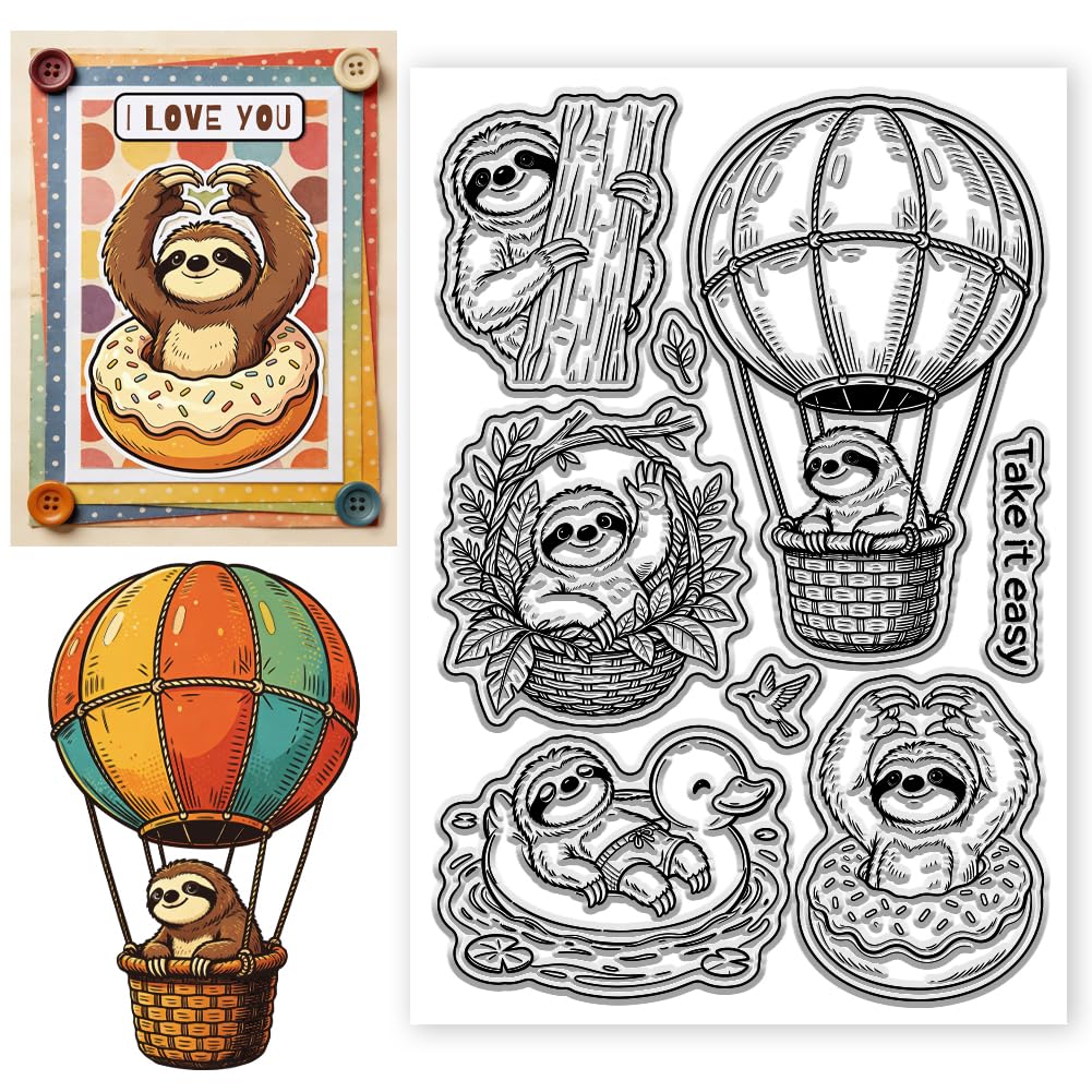 CONCHLERY Clear Stamp Amusing Sloth Funny Animal Peeking 4.3x6.3 Inch