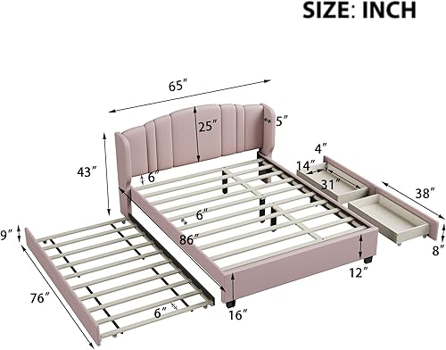 Miniatura 45 de Elegante cama con plataforma tapizada de terciopelo de tamaño Queen con cabecero, para niños, niñas y adolescentes (beige @cabecero/, Queen)