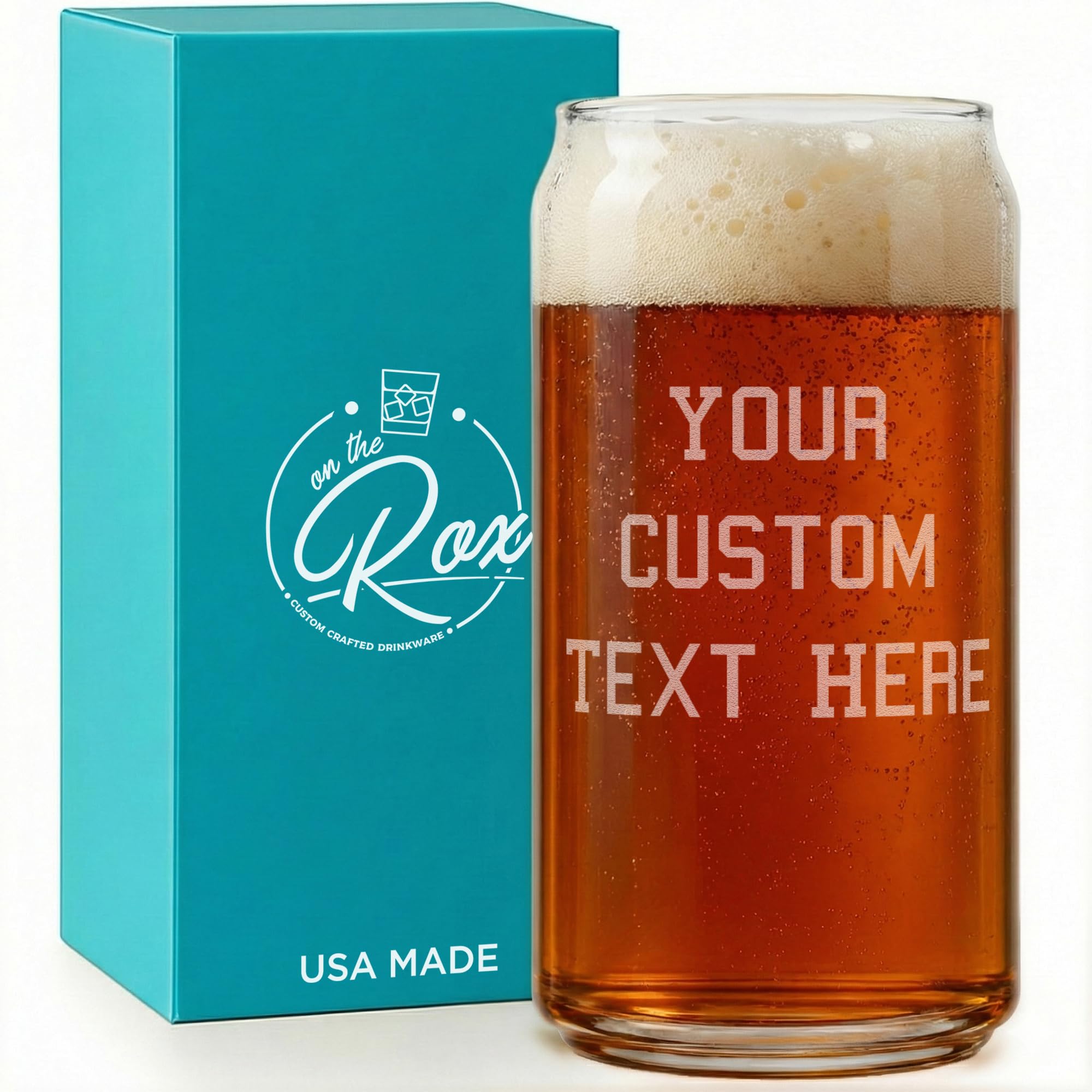 Personalized Beer Glass for Men – 20 oz Custom Beer Glass (3 Line Text) – Engraved Pint Glasses – Custom Glass Cup – Gift Ready Box – Groomsmen, Father’s Day, Birthday Gift