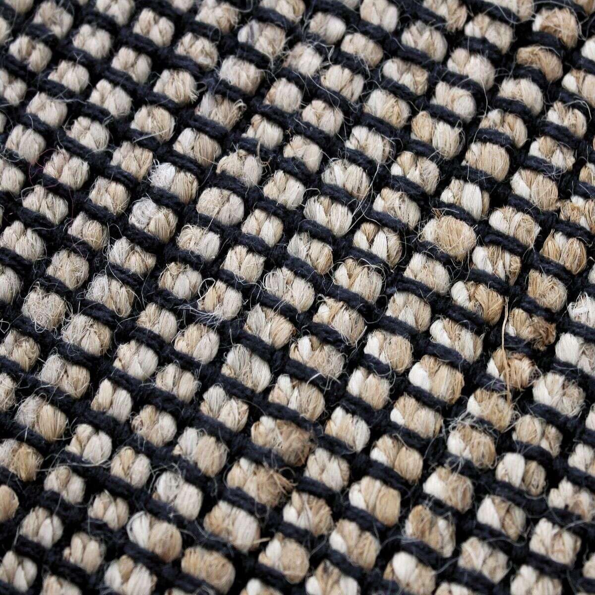 Thedecofactory Tapis en Jute et Coton tissé Main Noir Naturel 120x170