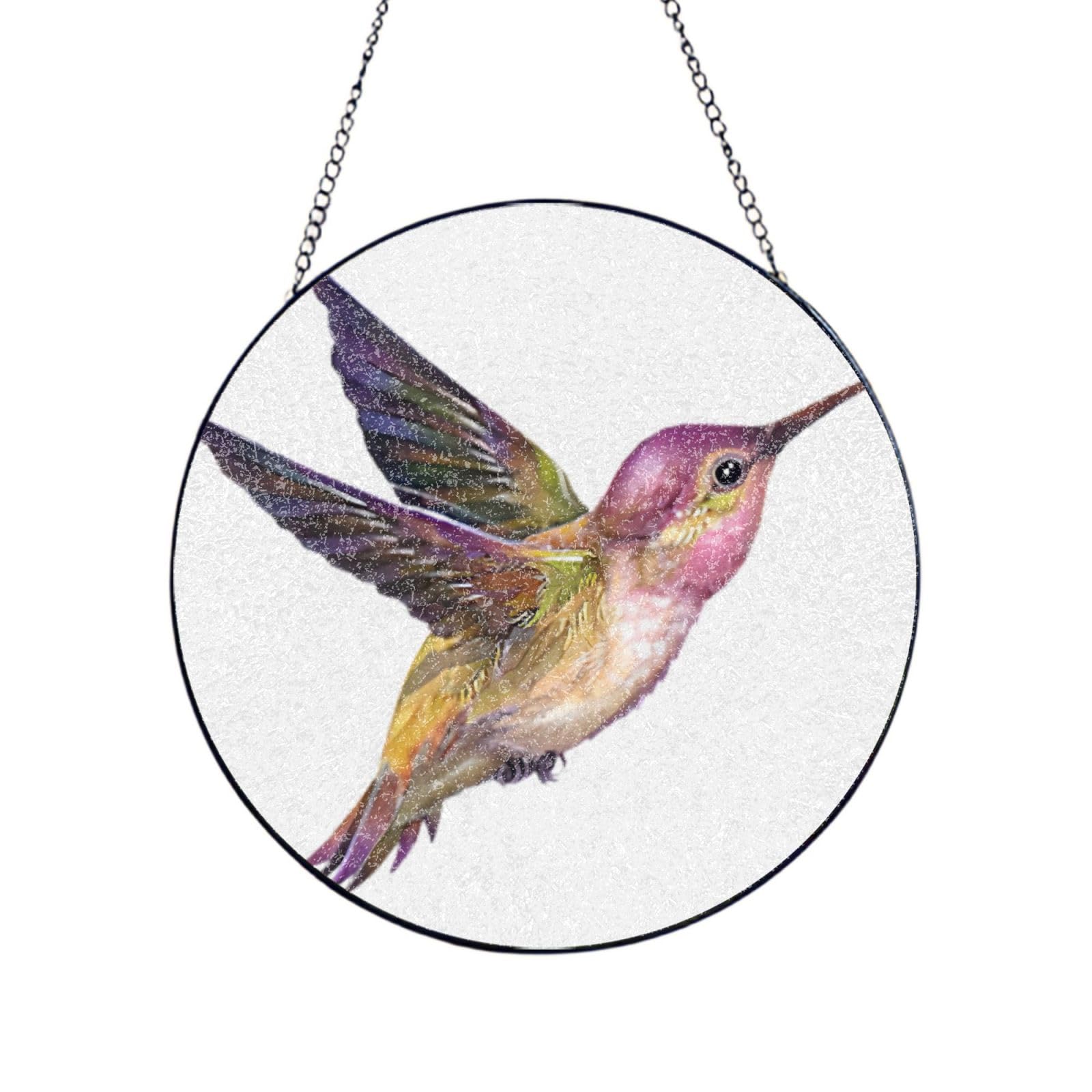 Phayah Pink Hummingbird Print Glass Window Hanging Sun Catchers Suncatcher Decor For Birthday For Home Garden Porch 12in（30cm）