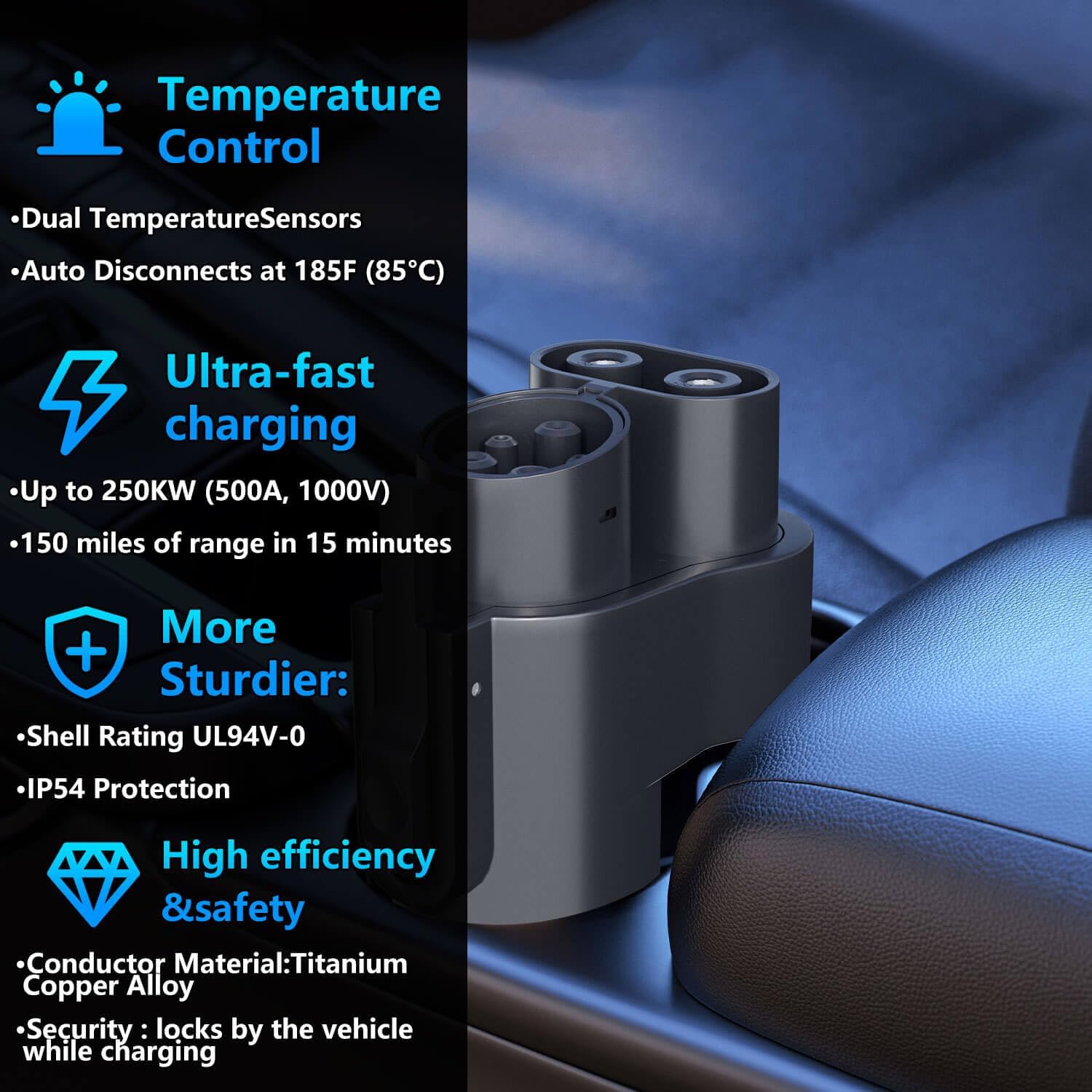 NACS to CCS1 Adapter For Tesla Supercharger, EV Charger Adapter for V3/V4 Supercharger & Other NACS DC Charging Station to Charge CCS1 EV, 500A 1000V Fast Charging Adapter for Ford and Rivian Vehicles