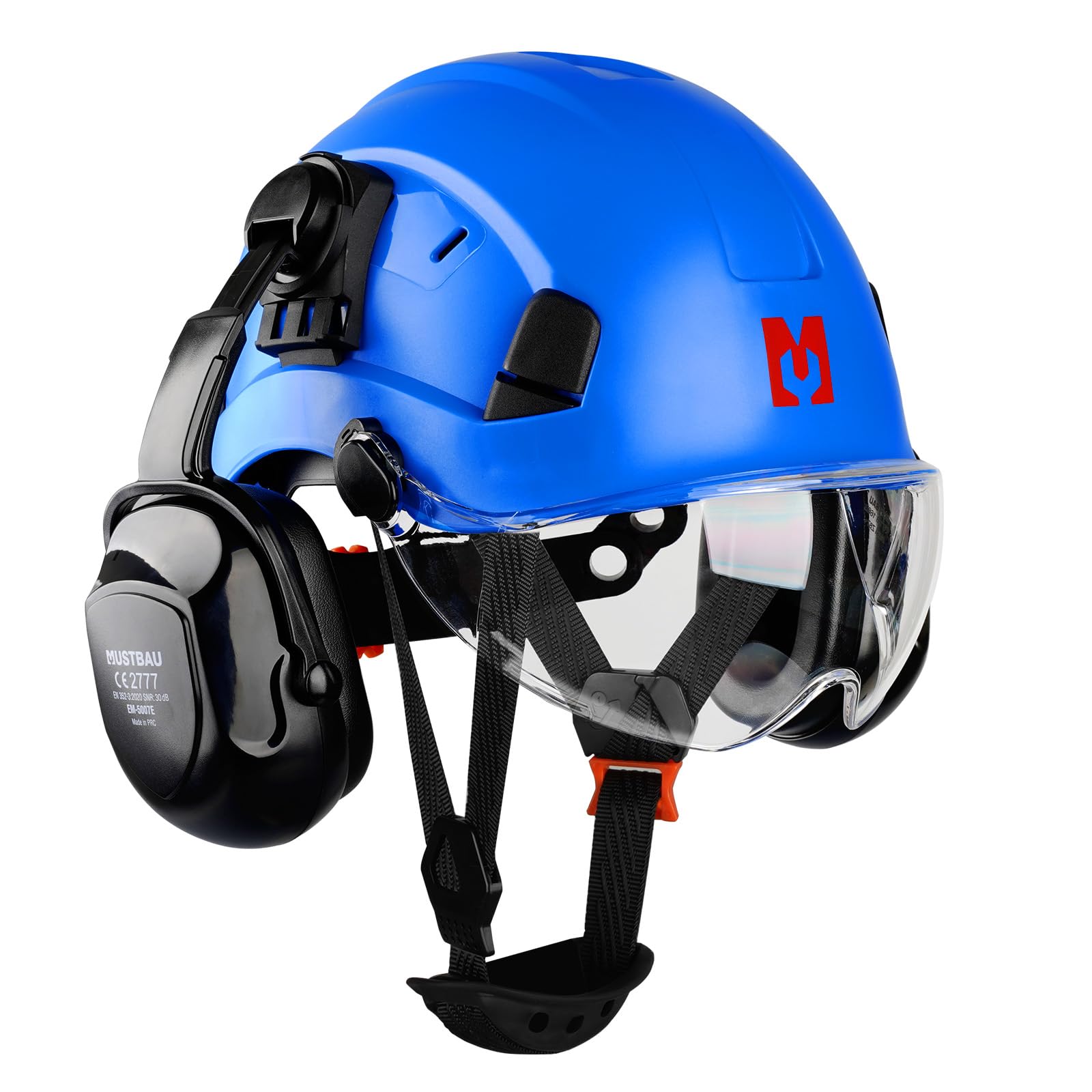 Mustbau Construction Hard Hats Ventilated Safety Helmet with Clear Visor,Hearing Protection,Earmuffs and Chin Strap,53 to 63 cm Adjustable Hard Hat for Forestry, Chainsaw, Industrial โ image 1