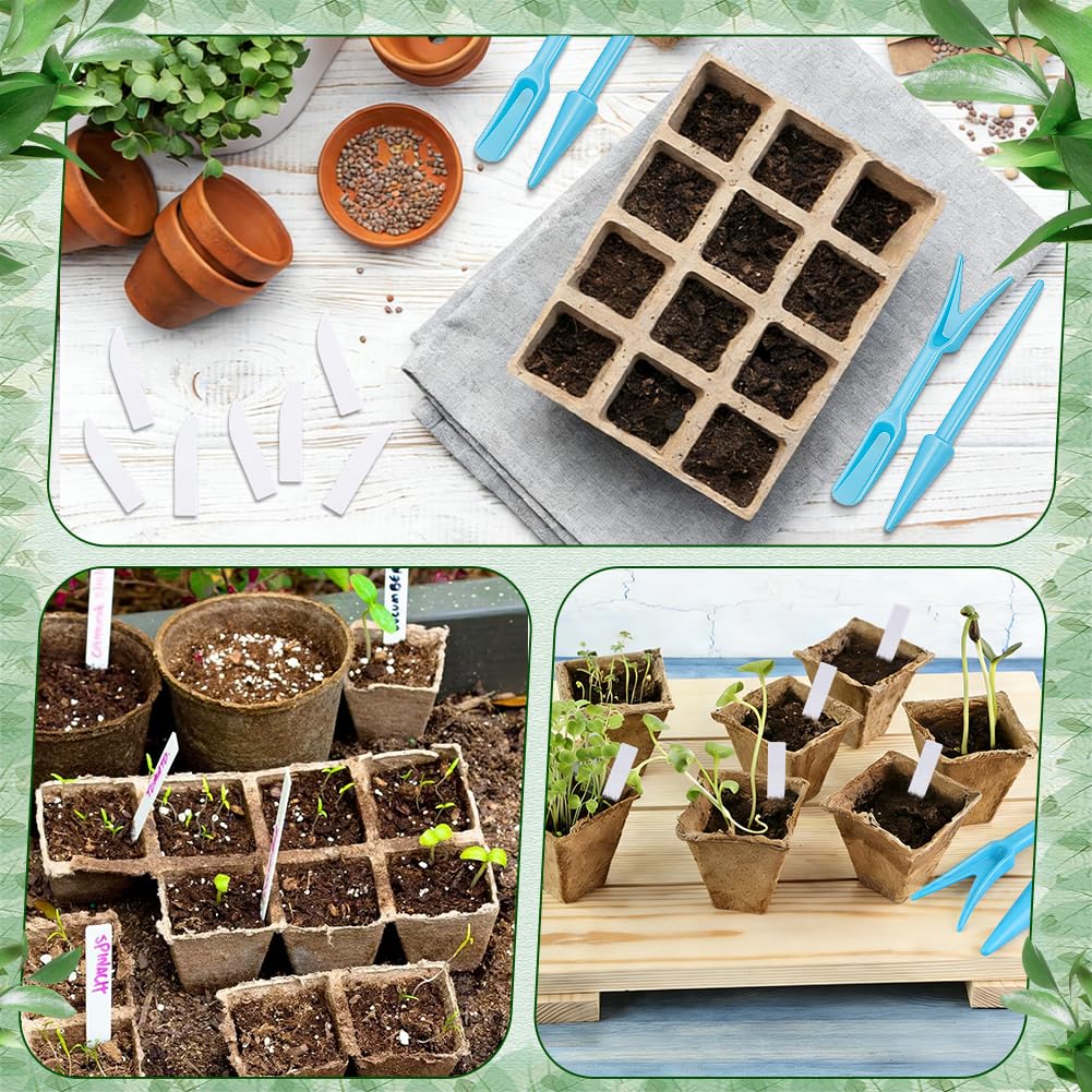 Pots de Tourbe biodégradables Plateau de Semis à 720 alvéole Kit de Démarrage de Semis Biodégradable (60 Paquet) Comprenant 600 étiquettes en Plastique PVC et 8 repiquages pour Semis
