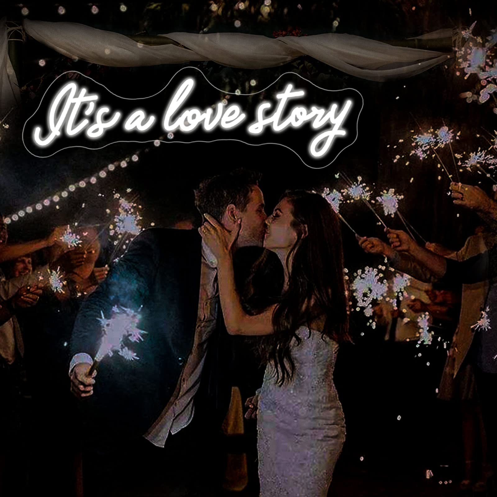 Letreros de neón para decoración de pared, letrero de neón LED grande con texto en inglés "It's A Love Story", letreros de luces de neón personalizados para dormitorio, decoración de boda, compromiso,