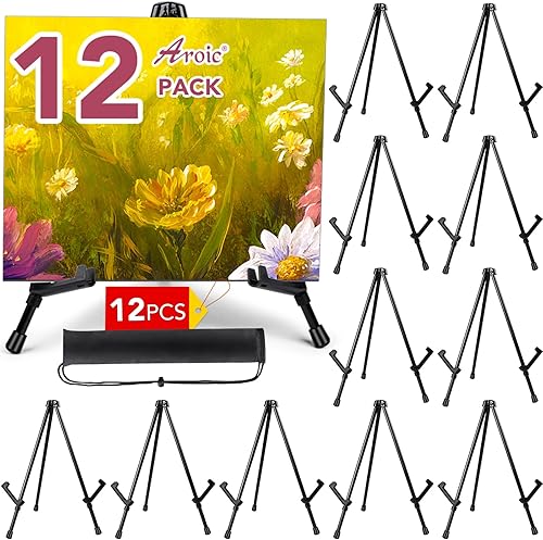 AROIC Paquete de 12 caballetes de mesa de 14 pulgadas, caballetes de mesa de acero negro para exhibición, caballete de mesa portátil ajustable para