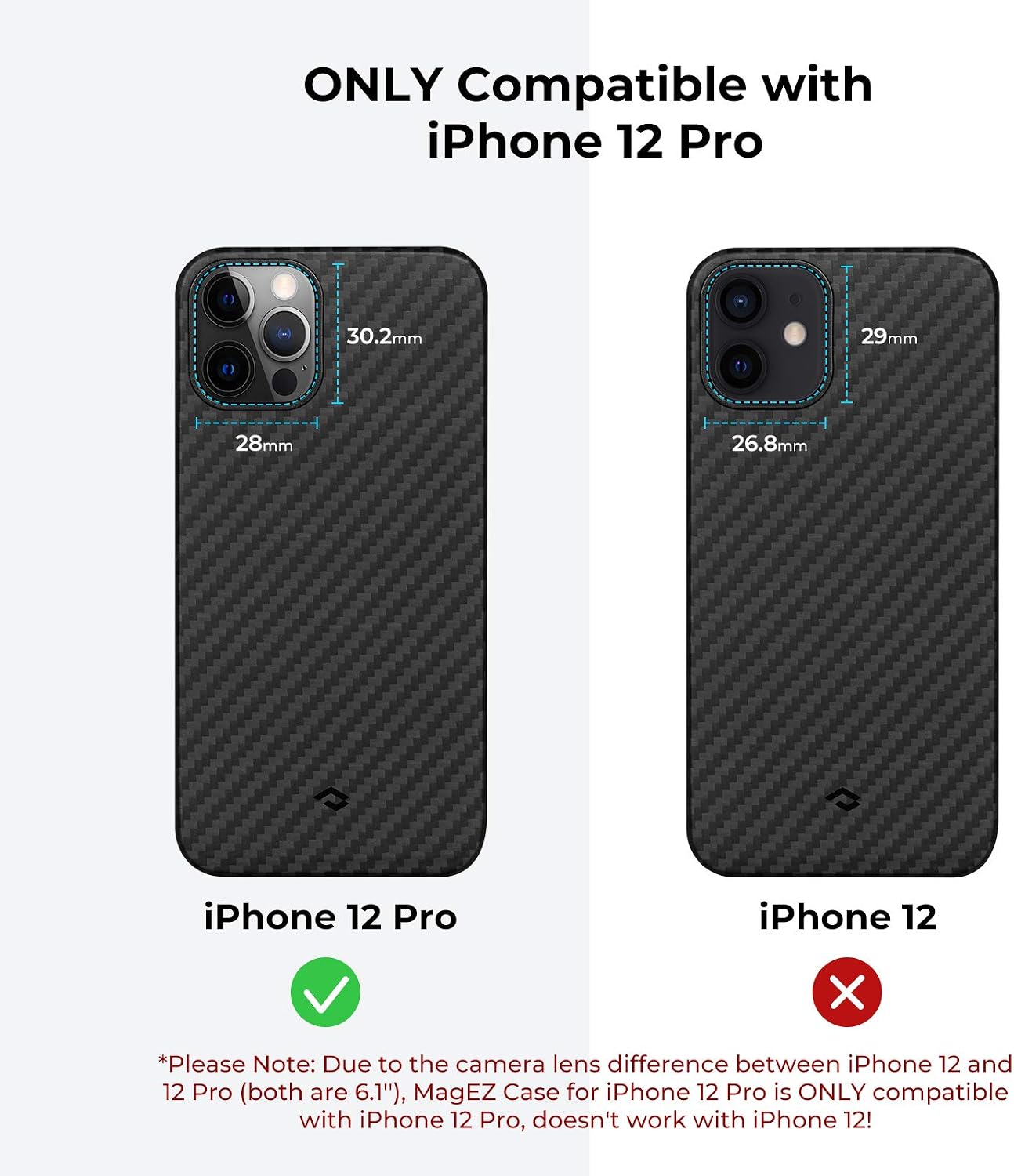 PITAKA Magnetic Case for iPhone 12 Pro 6.1" [MagEZ Case] 100% Aramid Fiber Aero Crafts Material Phone Cover -Black/Grey(Twill)