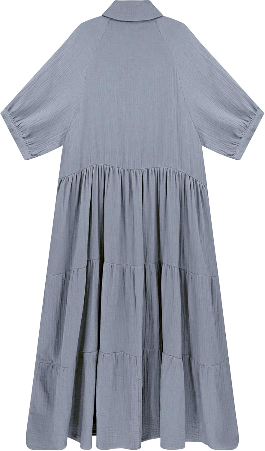 R.Vivimos Women's Summer Cotton Half Sleeves Button Down Casual Loose Slit Midi Dress with Pockets - Image 6