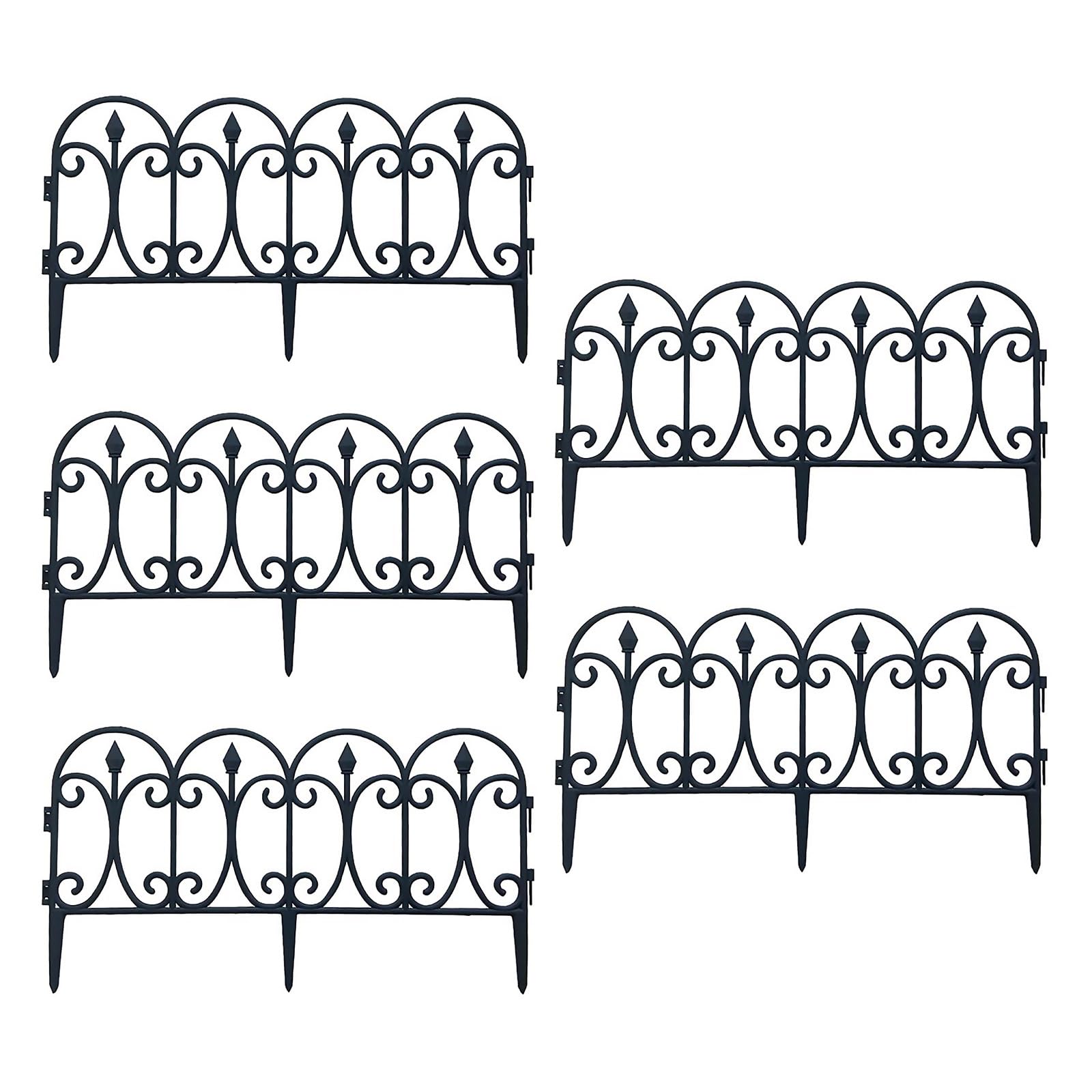 5Pcs Outdoor Decorative Fence Landscape Plastic Black Edgings Garden Picket Fencing Lightweight Landscape Path Panels Lawn Plant Curved Wire Border Garden Dog Barrier for Outdoor Backyard(#1)