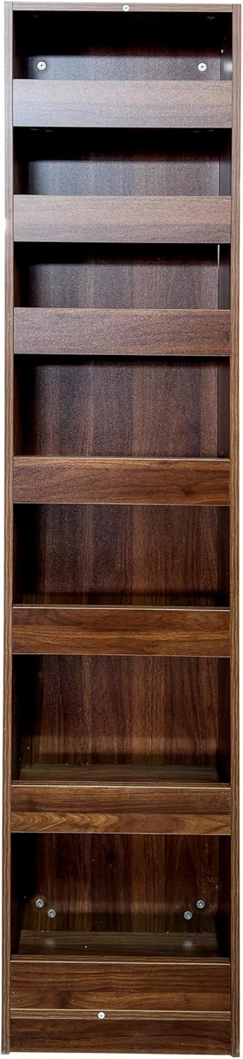 7-Tier Slim Mobile Shelving Cart with Wheels, Rolling Pantry with 7 Baskets, Narrow Pull-Out Utility Cart, Space Saving Storage Organizer Carts for Kitchen Living Room Bathroom Narrow Spaces, Walnut