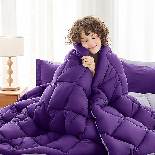 Miniatura 2 de MUXHOMO - Juego de ropa de cama reversible de 7 piezas en una bolsa, ptodas las estaciones - Incluye edredón, sábana encimera, sábana bajera, fundas