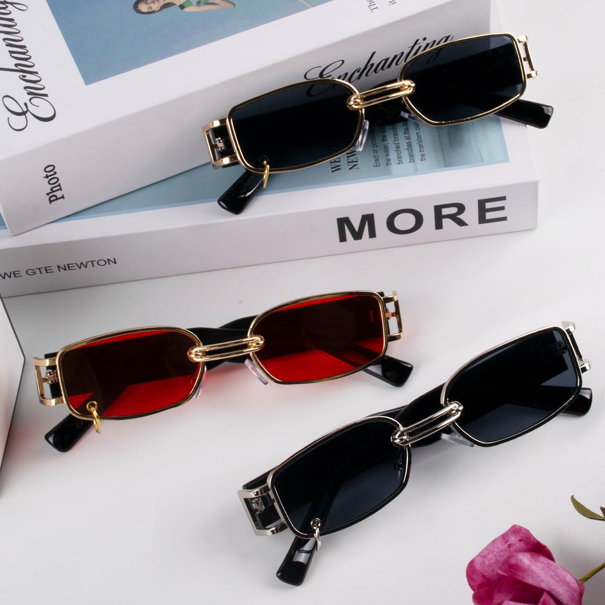 Megavow Vintage Rectangle Sunglasses For Women Men Retro Square