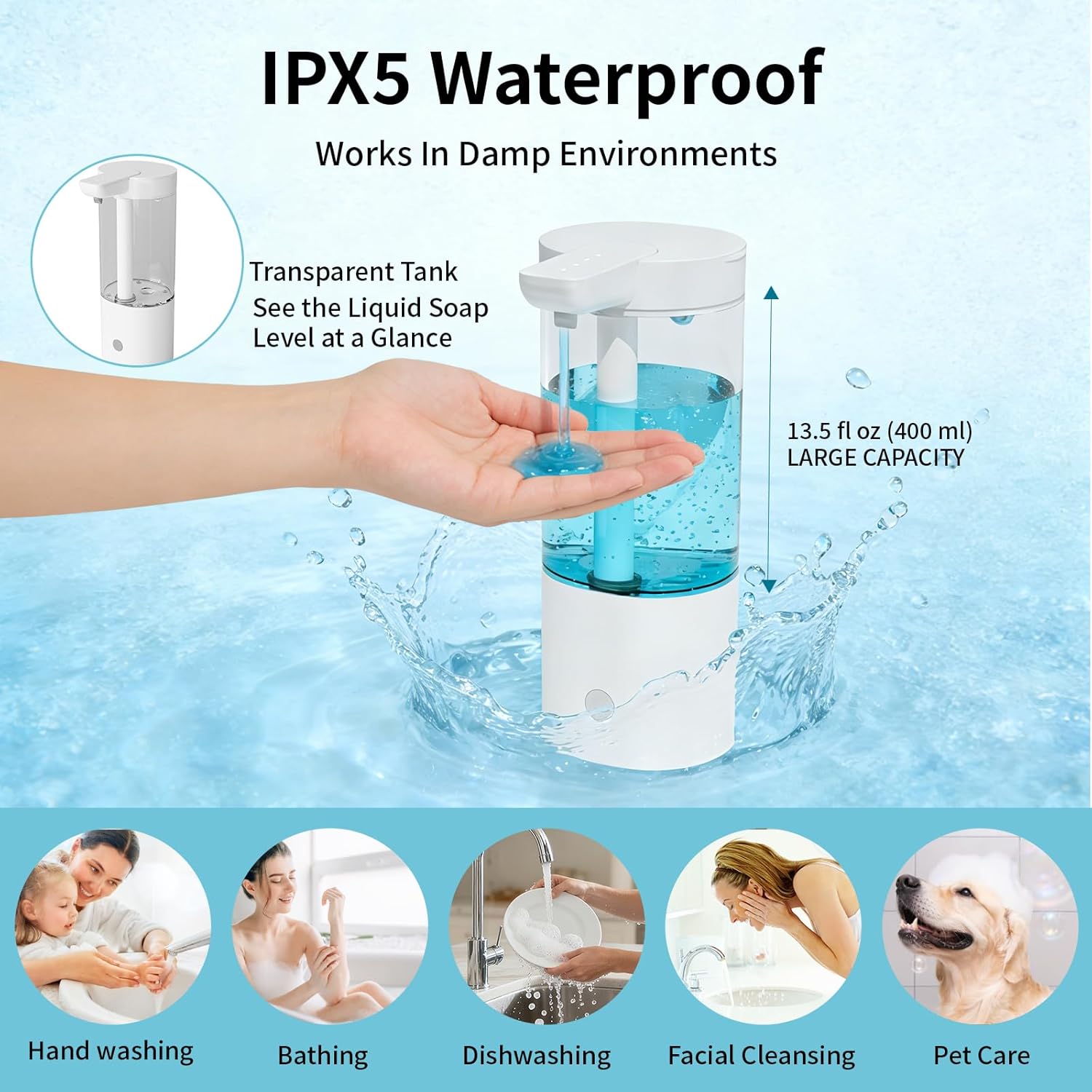 Automatic Liquid Soap Dispenser Touchless, USB Rechargeable Smart Hand Soap Dispenser, 4-Level Adjustable, 13.5oz/400mL Wall Mount for Bathroom Kitchen Dish Soap-Grey