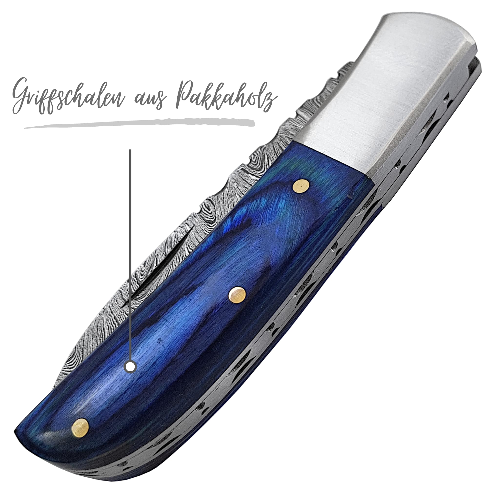 Auerbach Damastmesser Pakkaholz - Taschenmesser Klappmesser Zweihandmesser traditionelle Handarbeit Damaststahl handgeschmiedet | Geschenke für Männer