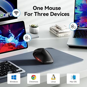 TECKNET Ergonomic Mouse, 4800 DPI Wireless Bluetooth Vertical, 3-Device