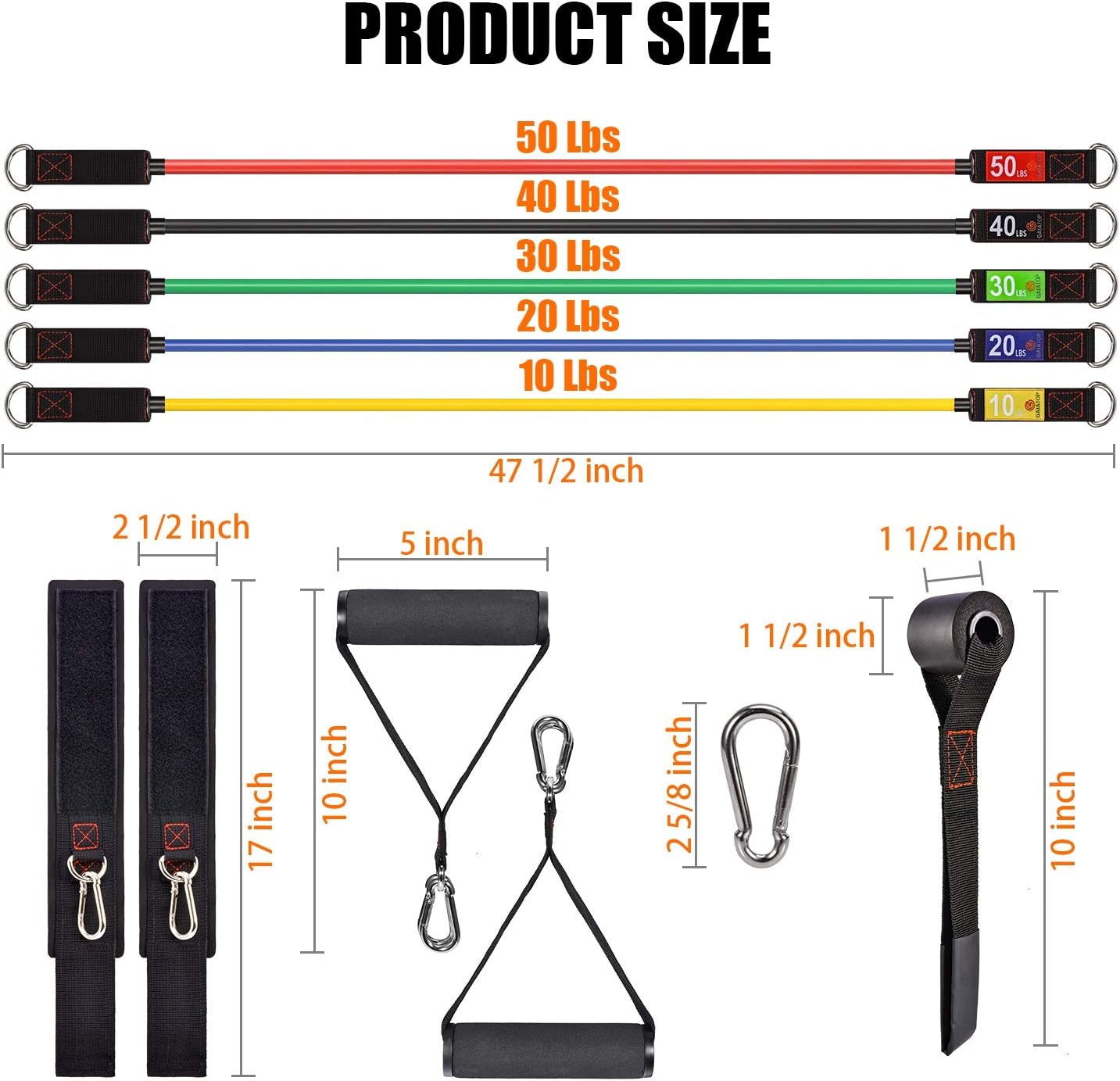 GAIATOP Resistance Bands Set with 5 Stackable Premium Cable Bands Stackable Up to 150 lbs Exercise Bands Portable Home Gym Accessories Perfect Muscle Builder for Arms, Back, Leg, Chest, Belly, Glutes