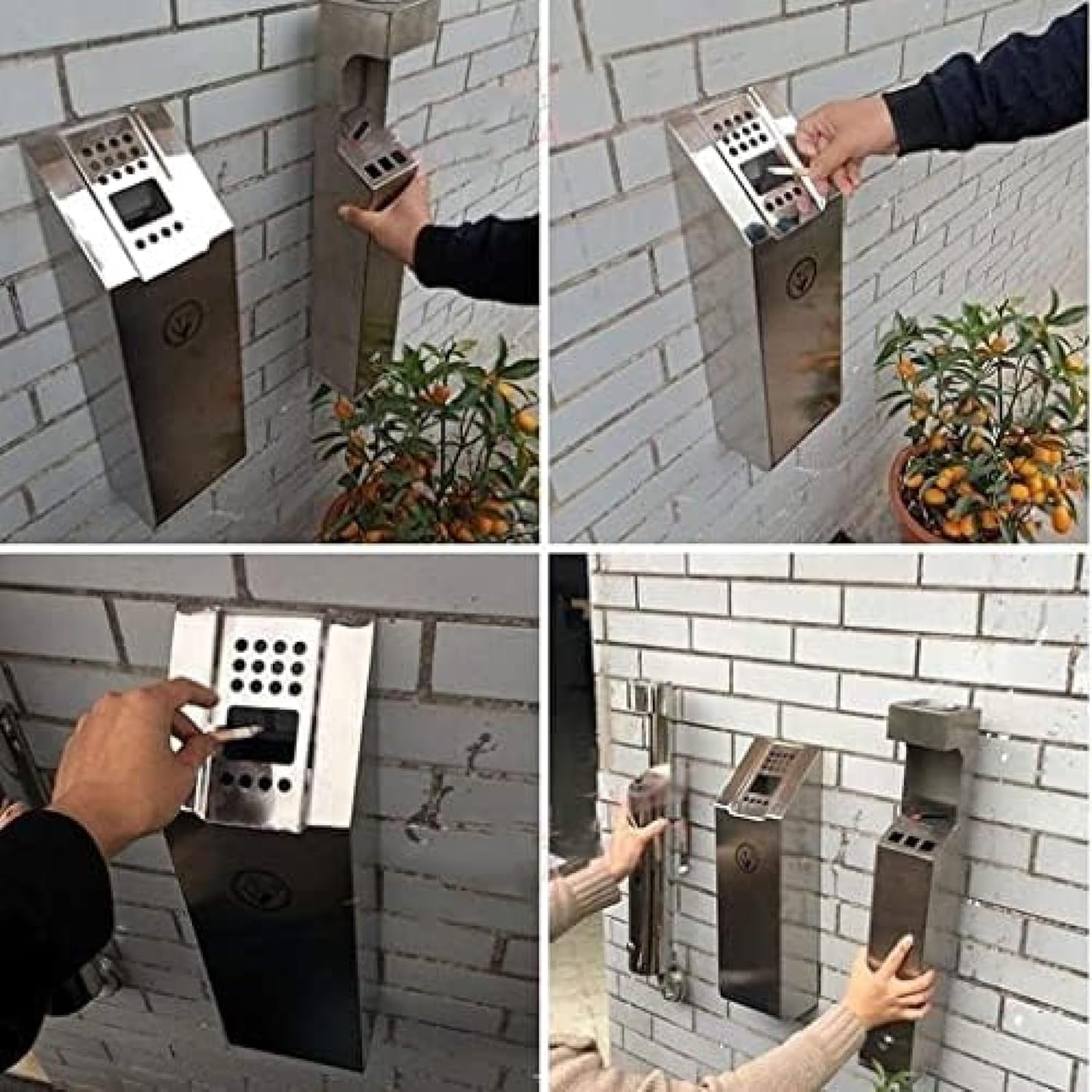 Posacenere da parete con contenitore per cenere, in acciaio inox, per uso esterno, contenitore per rifiuti di sigarette