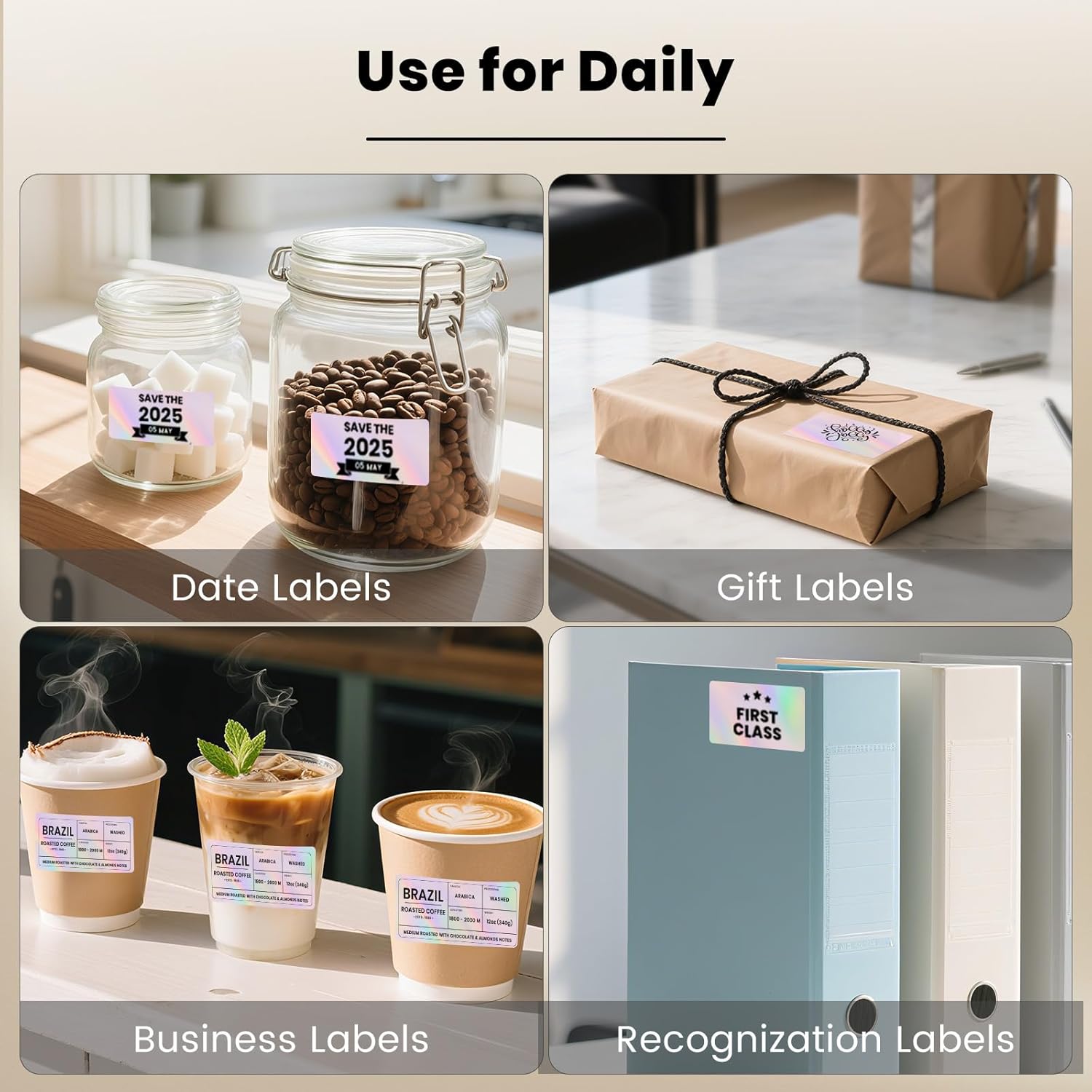 3X2 Inch Thermal Labels Holographic Rectangle Vinyl Stickers Self-Adhesive Waterproof Square Direct Thermal Printer Label for Gift DIY Logo Design 300 PCS - Image 5