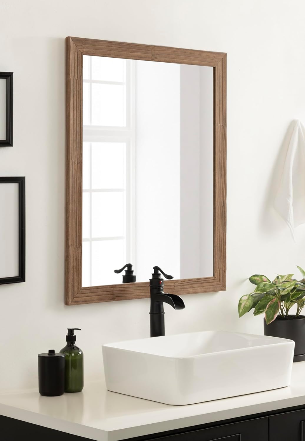 Kate and Laurel Travon Traditional Framed Rectangle Bathroom Vanity Mirror, 26 x 32, Brown, Farmhouse Rectangular Bathroom Mirror for Over Sink or for Use as Entryway or Living Room Decor