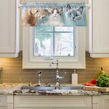 Dog Cat Bathing Window Valance Curtain Kitchen Curtains Valances for Kitchen Living Room Bedroom 54X18 in