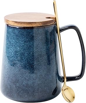 24 OZ Large Ceramics Coffee Mugs,Big Tea Cup with Handle, Coffee Cup wiht Spoon & Cup lid for Office and Home,Microwave And Dishwasher Safe A