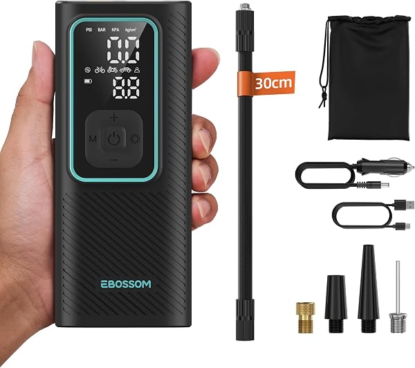 Compressore Aria Portatile, Mini Compressore Portatile 150PSI, Gonfiatore Elettrico a Batteria 6000mAh e 12V DC, Accessori per Auto, Moto, Bici, Pompa Elettrica con Luce LED e Arresto Automatico - 1