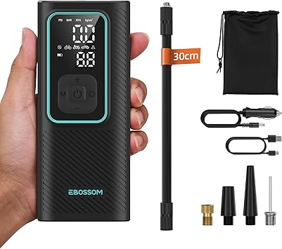 Compressore Aria Portatile, Mini Compressore Portatile 150PSI, Gonfiatore Elettrico a Batteria 6000mAh e 12V DC, Accessori per Auto, Moto, Bici, Pompa Elettrica con Luce LED e Arresto Automatico