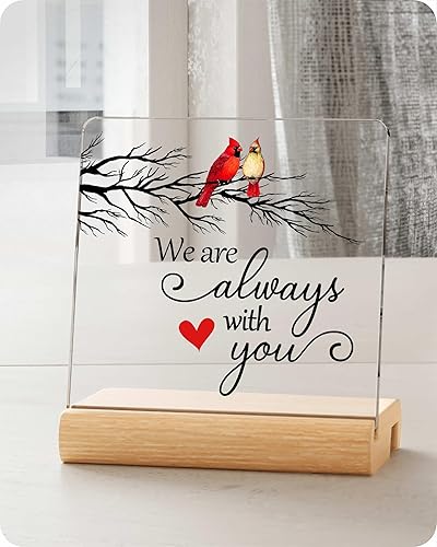 Letrero acrílico con texto en inglés We are Always with You, regalos de cardenal rojo, decoración de fúnebre, regalos conmemorativos para pérdida de