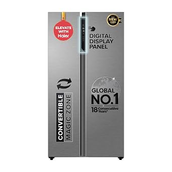 Haier 596 L 3 Star Frost Free Expert Inverter 2-Door Side by Side Refrigerator (HES-690SS, Shiny Silver, Magic Convertible, Deo Fresh Technology, 2026 Model)