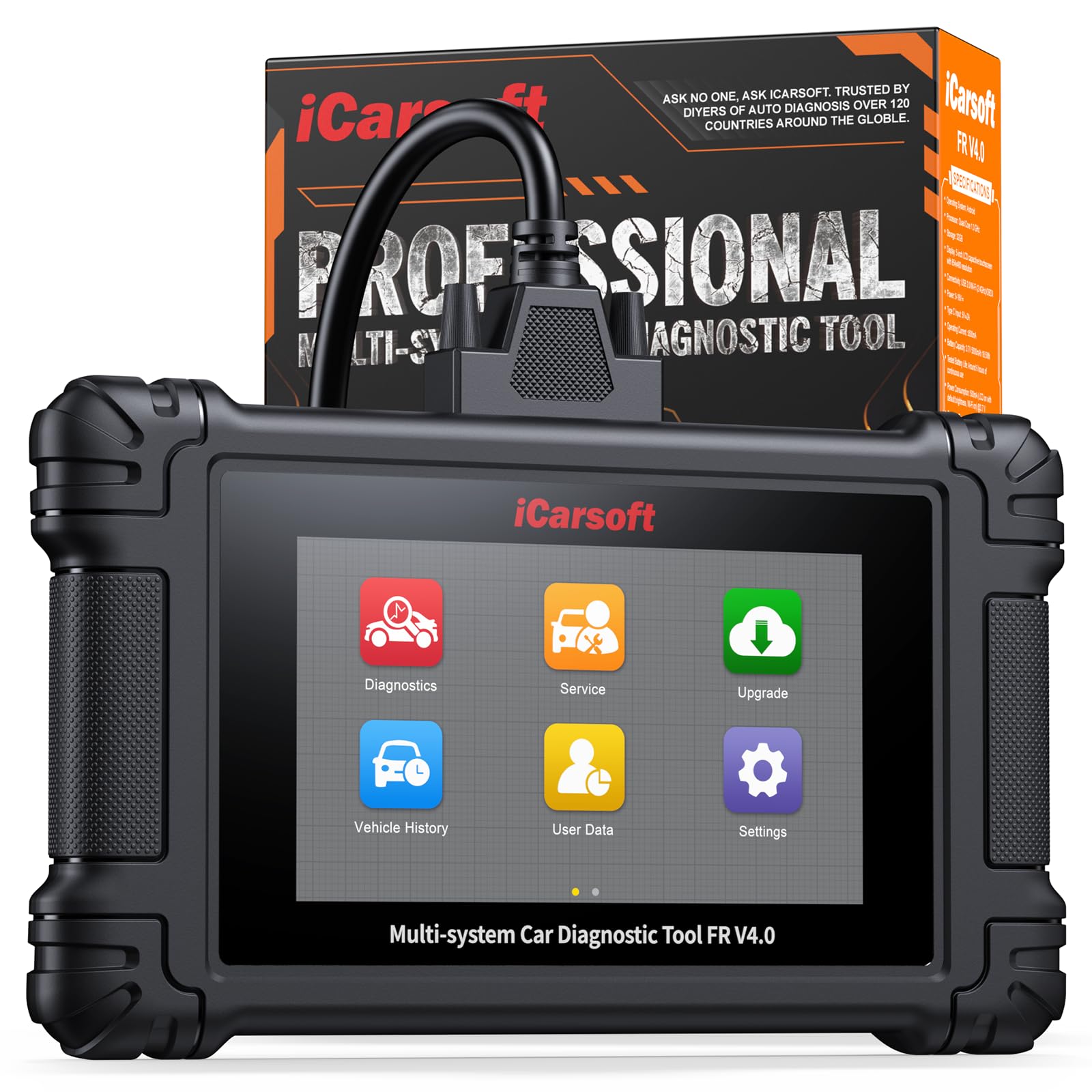 iCarsoft FR Universal Diagnosegerät für Peugeot/Citroen/Renault/FIAT/Dacia, Vollsystem OBD2-Scanner, 43+ Service-Code-Leser, bidirektionaler Test, Auto VIN, WLAN-Update