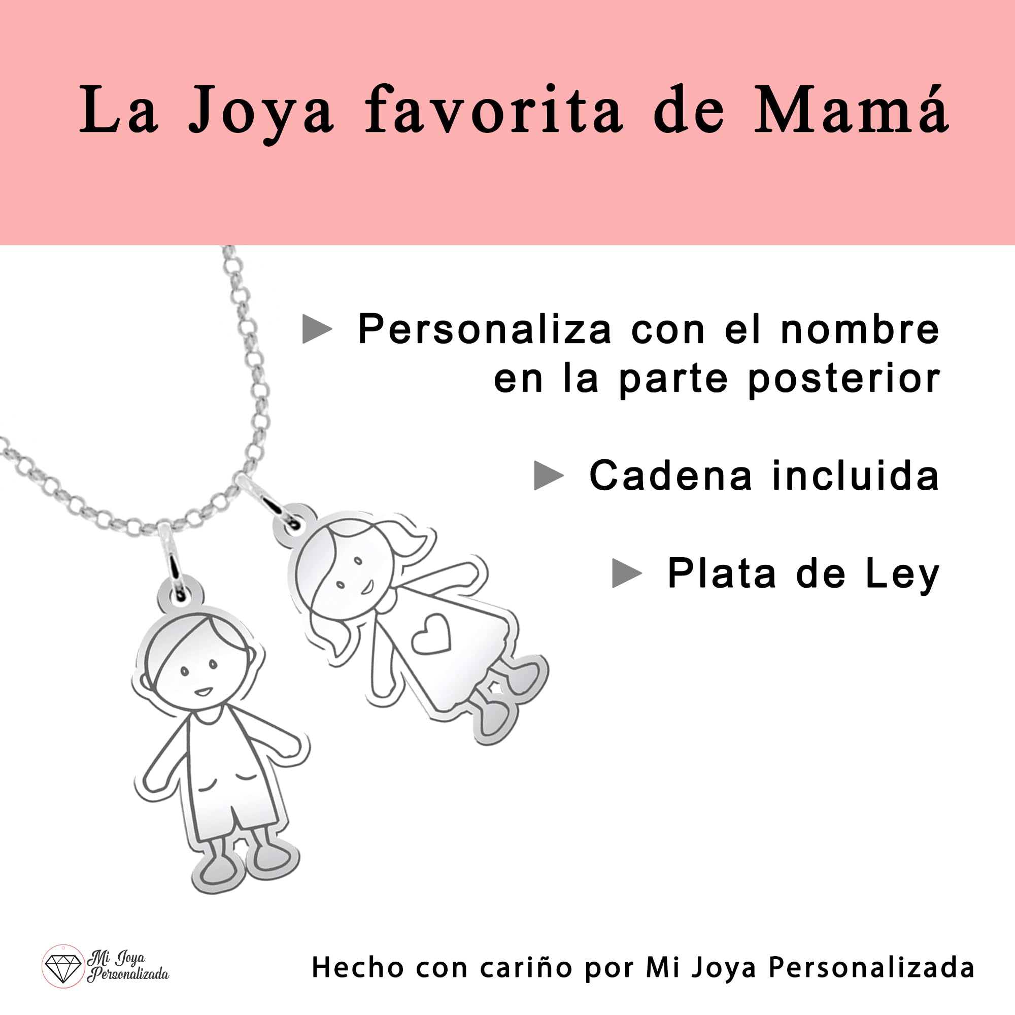 Collar Con Niños Plata de ley Personalizado- Colgante para Mama, Abuela, Tía o Madre Primeriza con Nombres de Hijos, Nietos o Sobrinos - Ideas Regalo Dia de la Madre Navidad Cumpleaños o Aniversario