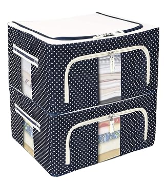 Foldable Steel Frame Clothes Organizer Storage Box For Wardrobe, Saree, Shirts, And Blankets (44 Ltr- Pack of 2)
