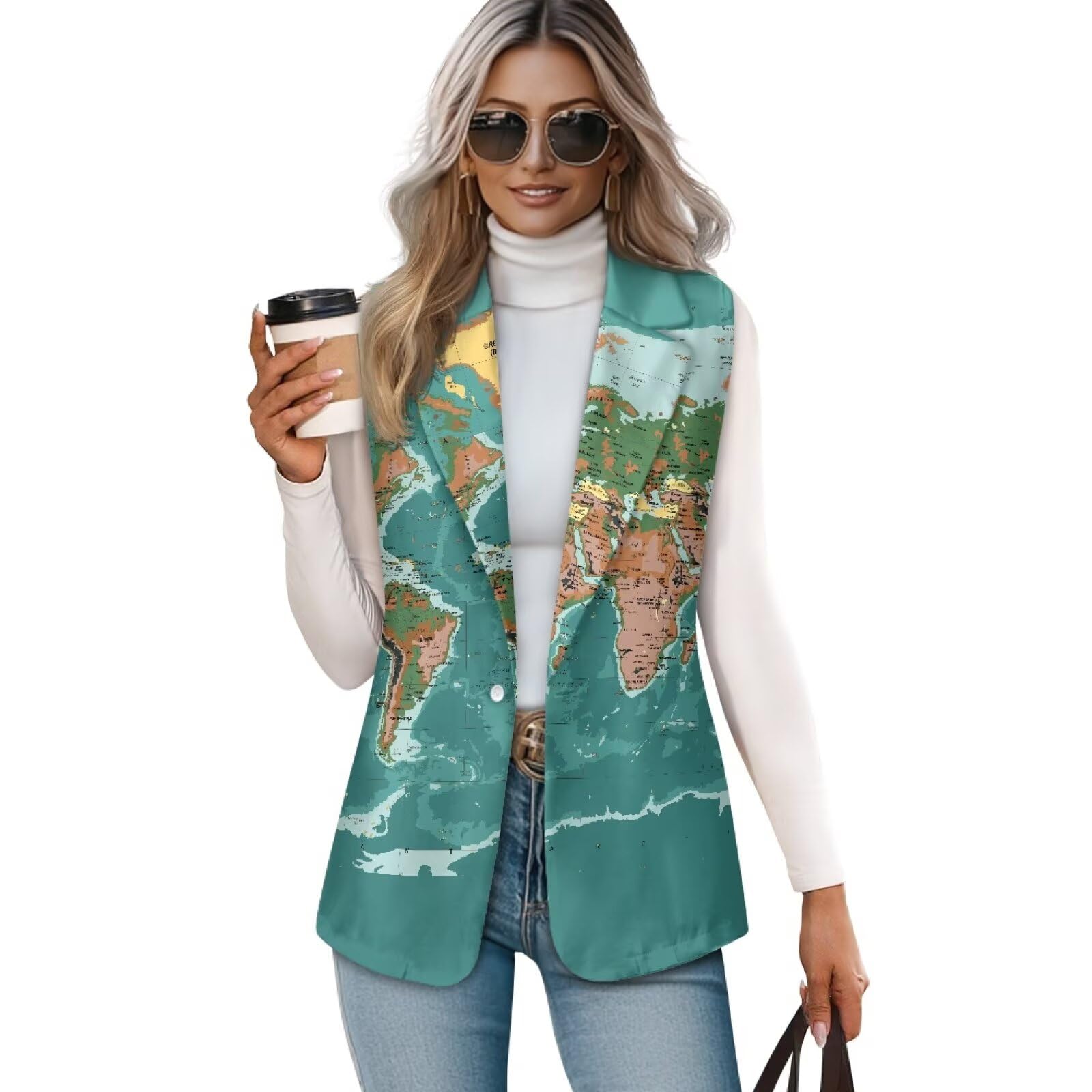 Womens Sleeveless Suit Vest One Button Open Front Blazer Jacket V-Neck Womens Vest Tops Trendy Waistcoat