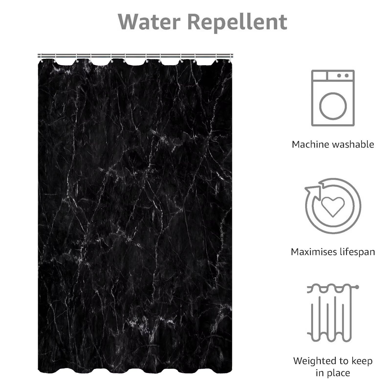 Abstrait Rideau Douche 180x200cm Rideau de Douche Obsidienne Shower Curtain – Impression Polyester Tissu – avec 12 Crochets – Tissu Lavable en Machine – Imperméable – pour Salle de Bain – Hôtel D#338