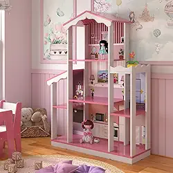 Casa de Boneca com 8 Cômodos Salónica Branco Rosa